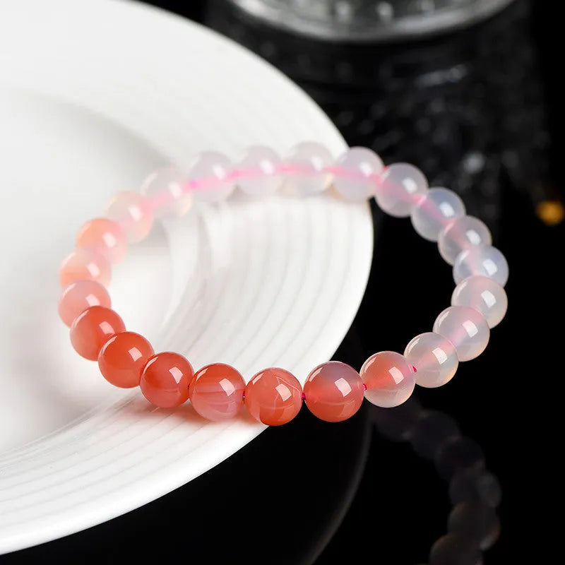 Natural Yanyuan agate bracelet with gradient colour and geometric beads on a wrist