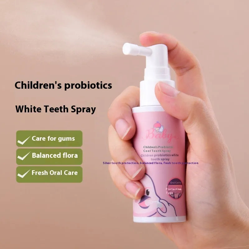 Children's probiotic teeth cleaning spray bottle in strawberry or orange flavour, 40ml oral care product