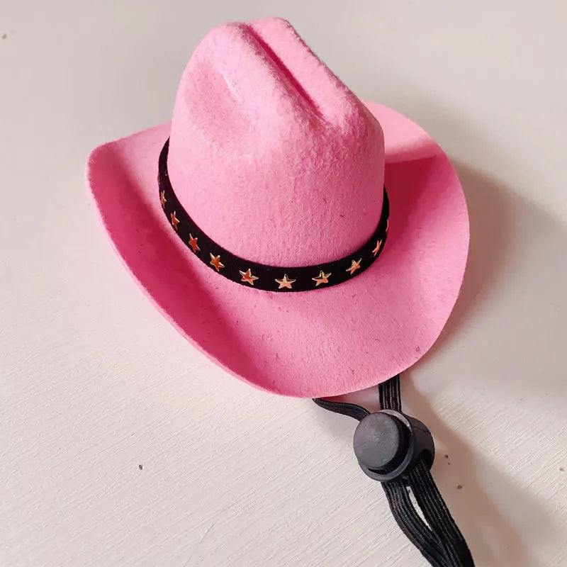 British-style brown cowboy hat for a cat on a mannequin head.