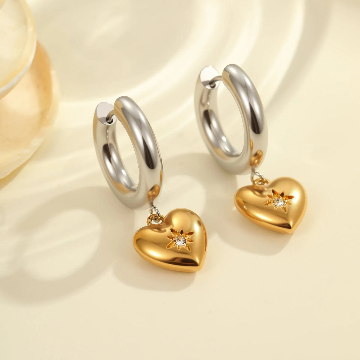 Christmas tree heart-shaped stainless steel earrings with star ornament designs and 18K electroplating