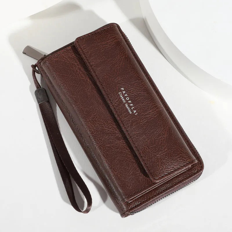 Men's casual PU wallet with multiple card slots in black, brown, or coffee colour