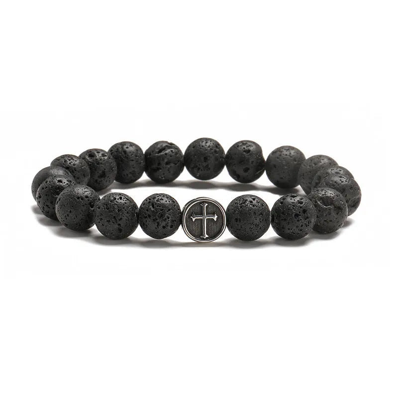 Volcanic rock agate geometry bracelet with stainless steel finishing, 19mm length