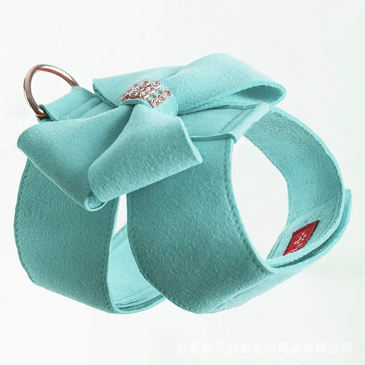 Pink blue orange dog harness with bowknot on adjustable microfiber chest strap