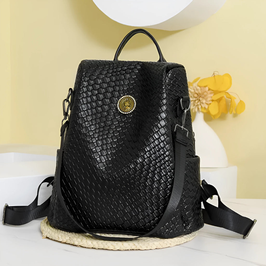 Women's black anti-theft backpack with sandwich pockets and organised internal compartments