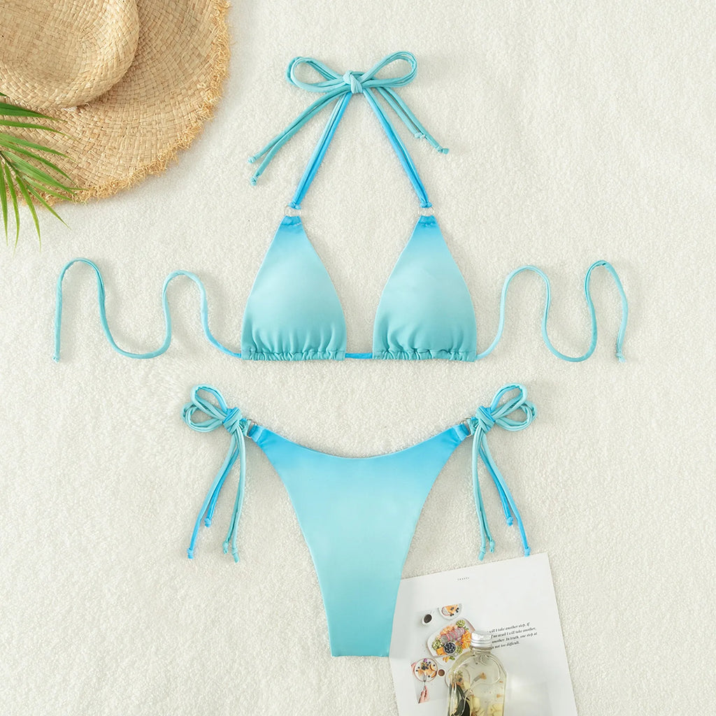 Women's gradient colour bikini swimwear set with separate top and bottom pieces