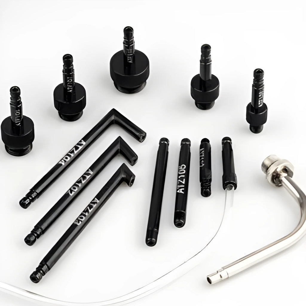 13-piece automatic transmission oil refuelling tool kit with pump and wave box connector.