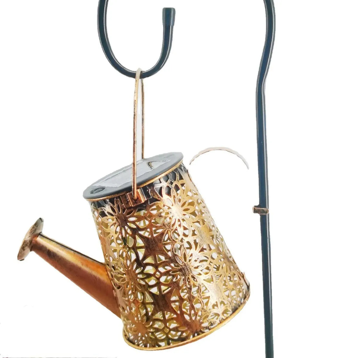 Solar butterfly kettle decorative outdoor light with wrought iron construction and dimensions 210mm high
