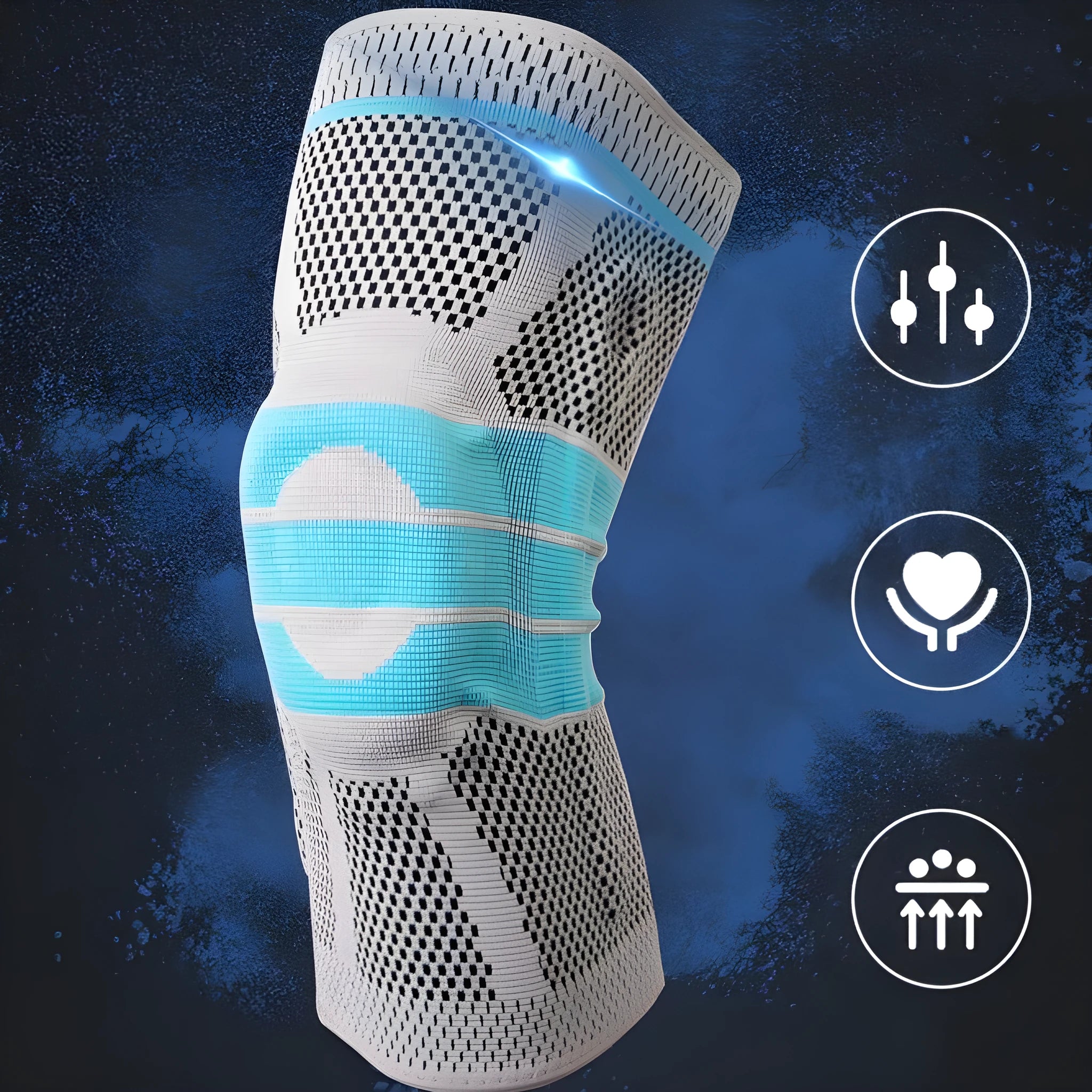 Sky blue elastic fibre silicone knee pads for running and basketball protection in S, M, L, XL sizes