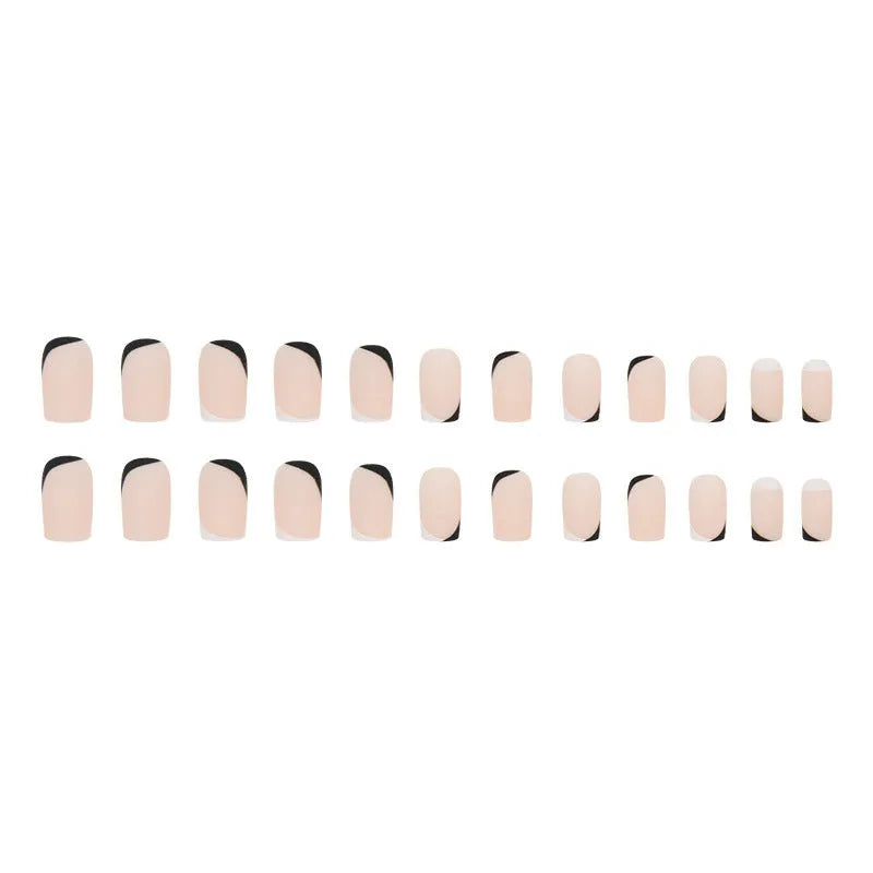 Black and white frosted artificial nails with mandarin duck colour design for French manicure