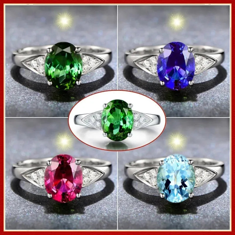 Women's court style ring with natural zircon stone in a choice of heart, water drop, or bell pattern.
