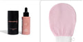 Matte black sun tanning liquid drops bottle and tanning flash cream tube set for a gradual tan.