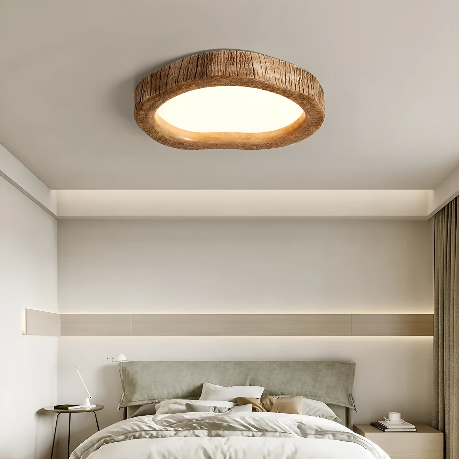 Wood grain finish Chinese style ceiling lamp with integrated LED light source