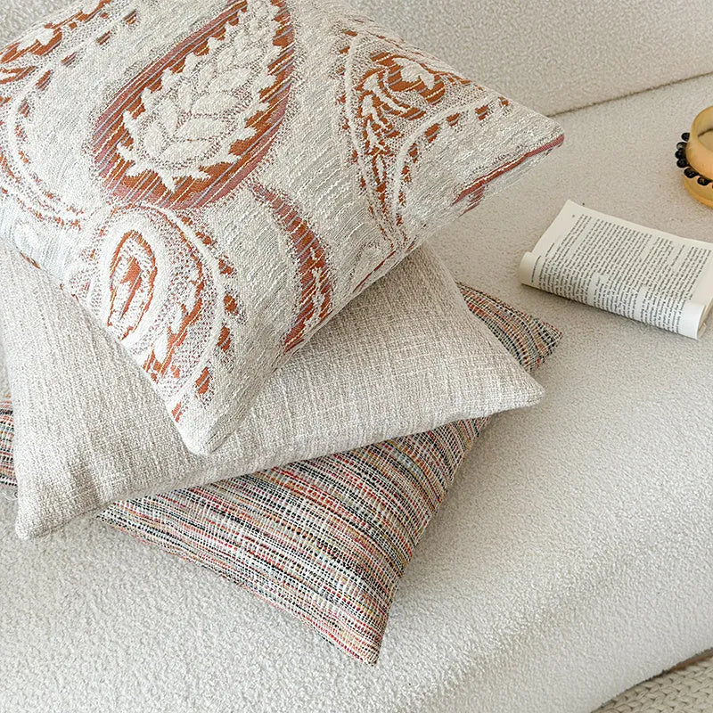American-style jacquard paisley pillow cover in amber colour, 45x45cm, for sofa backrest