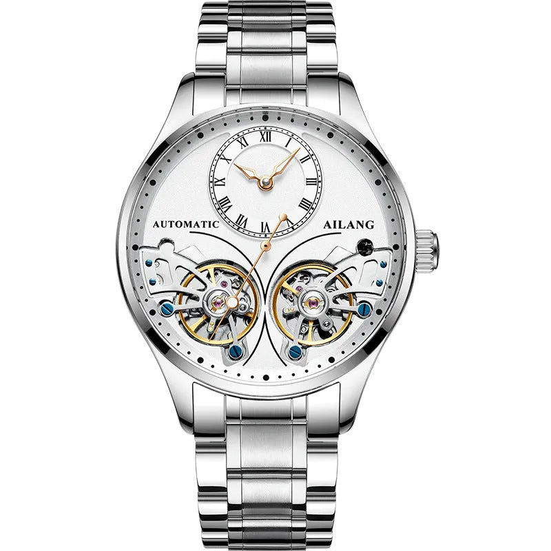 Titanium automatic men's watch with tourbillon and moon phase on black dial