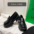 British style wide fit patent leather loafers with a rubber sole and muffin heel, shown in a choice of finishes.