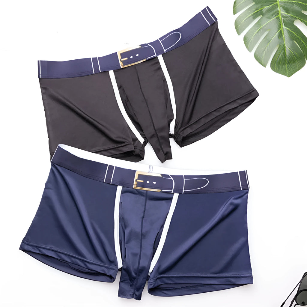 Men's ice silk breathable solid colour boxer shorts in mid-waist design
