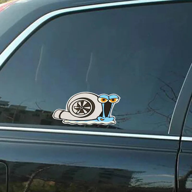 Cartoon snail reflective car sticker for bumper decoration, 12cm by 8cm.