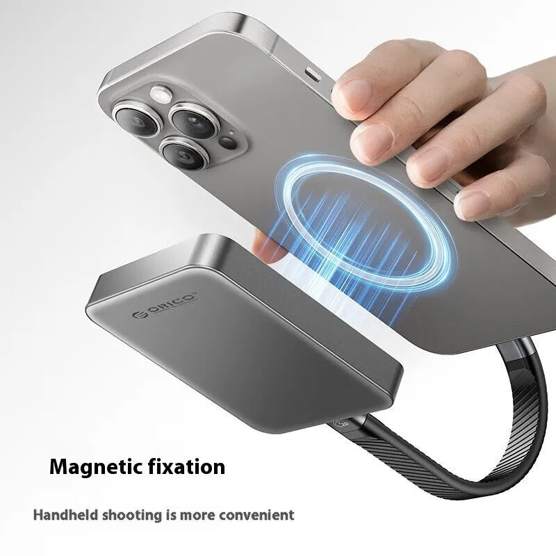 Grey magnetic mobile solid-state drive measuring 80×60×11.2mm with C to C cable and magnetic suction ring