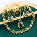 Full rhinestone zircon women's jewellery set with necklace, earrings and ring in olive green or red