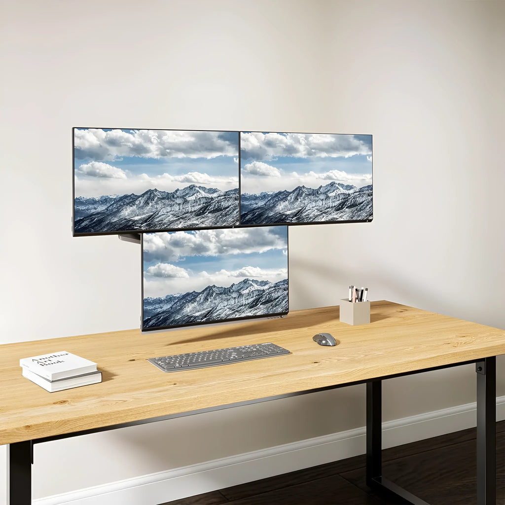 Black three-arm gas spring computer monitor mount for 13-27 inch screens with aluminium alloy construction
