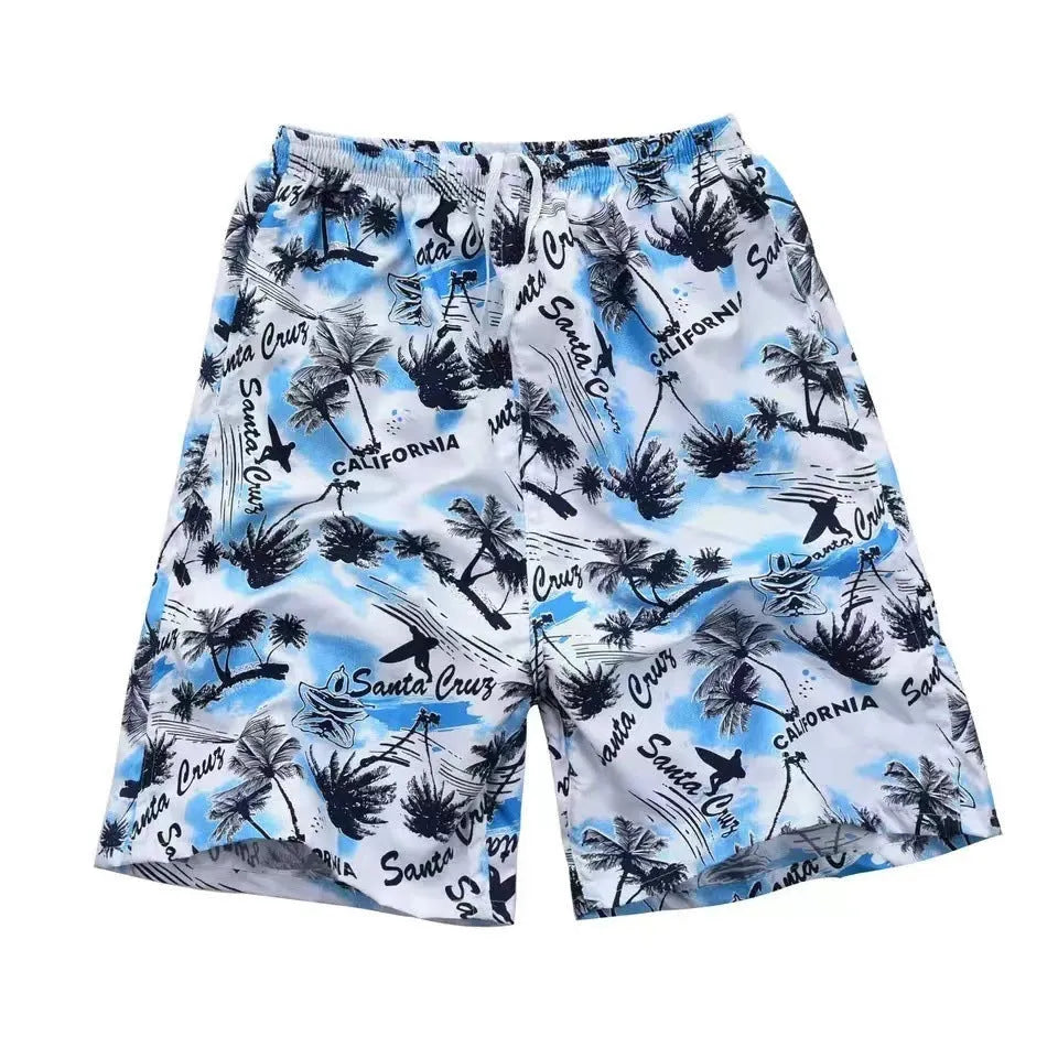 Men's floral print swimming trunks in various flower patterns, free size, polyester fabric