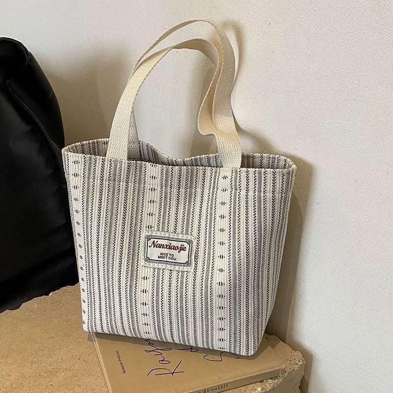 Japanese style corduroy handbag in ivory white, grey or dark brown colour