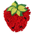 Red and green strawberry shaped pet slow feeder mat with textured foraging surface
