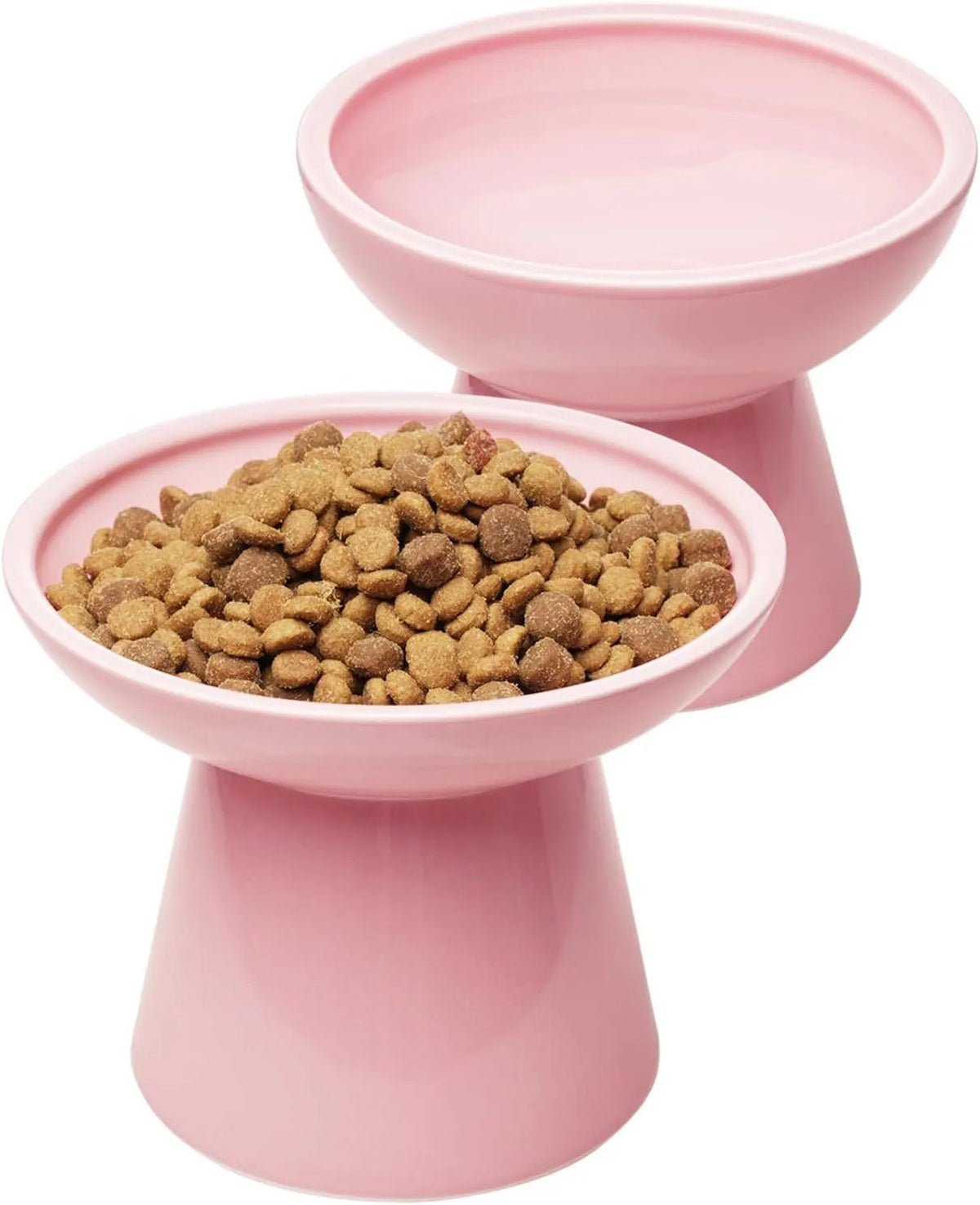 Extra wide elevated ceramic cat bowl set in blue colour showing food and water bowls