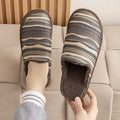 Cotton slippers with linen-textured surface and PVC sole in various colour patterns