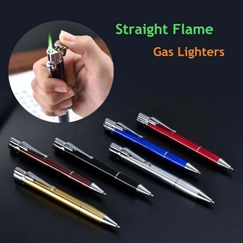 Metal refillable jet lighter pen with keychain in various colours