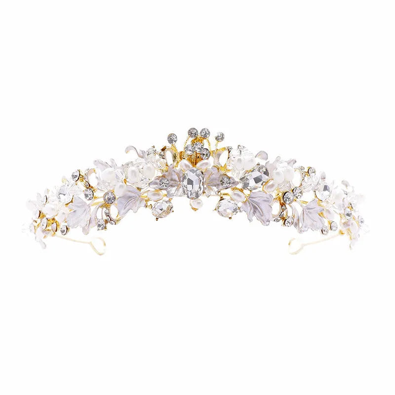 Women's pearl crown headdress hair accessory with alloy construction and electroplated gold/silver finish