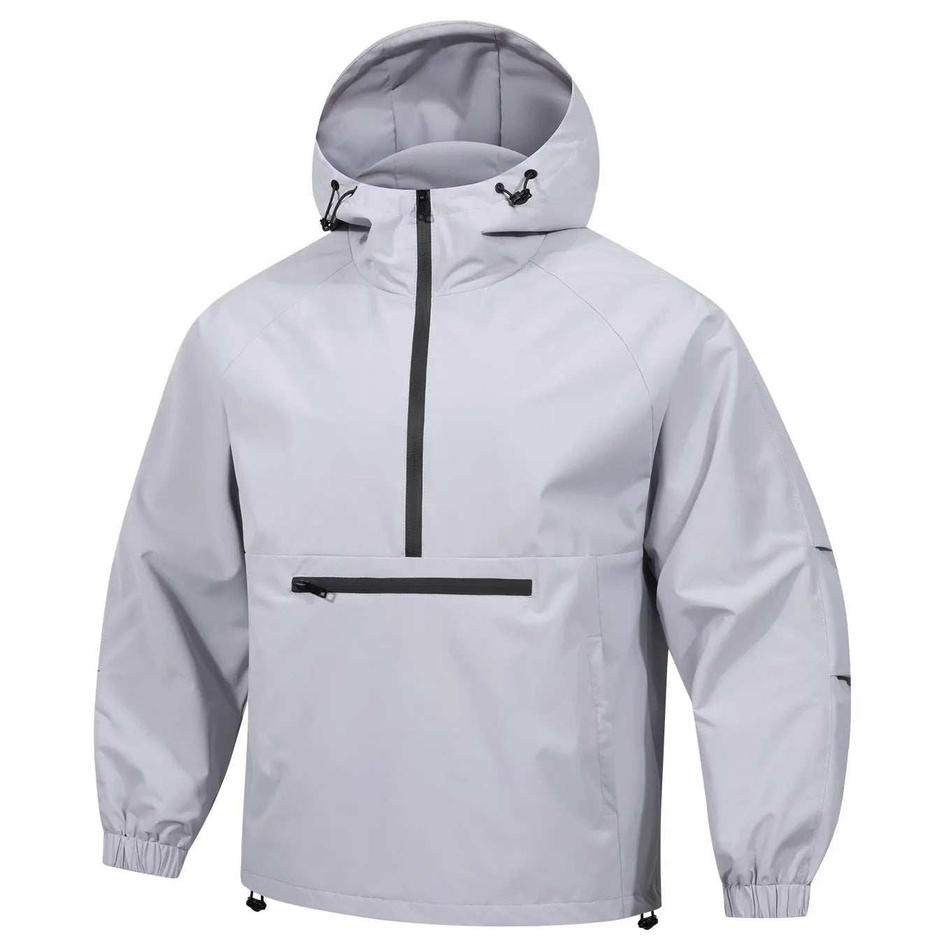 Men's Korean-style loose corduroy hooded jacket with half-zip closure in light grey colour