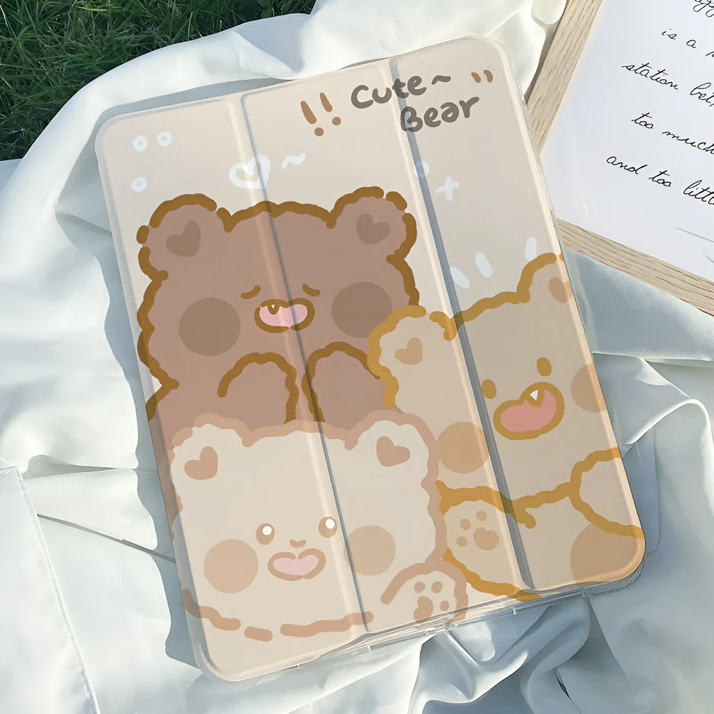 Cartoon rabbit silicone tri-fold protective case for iPad on a table