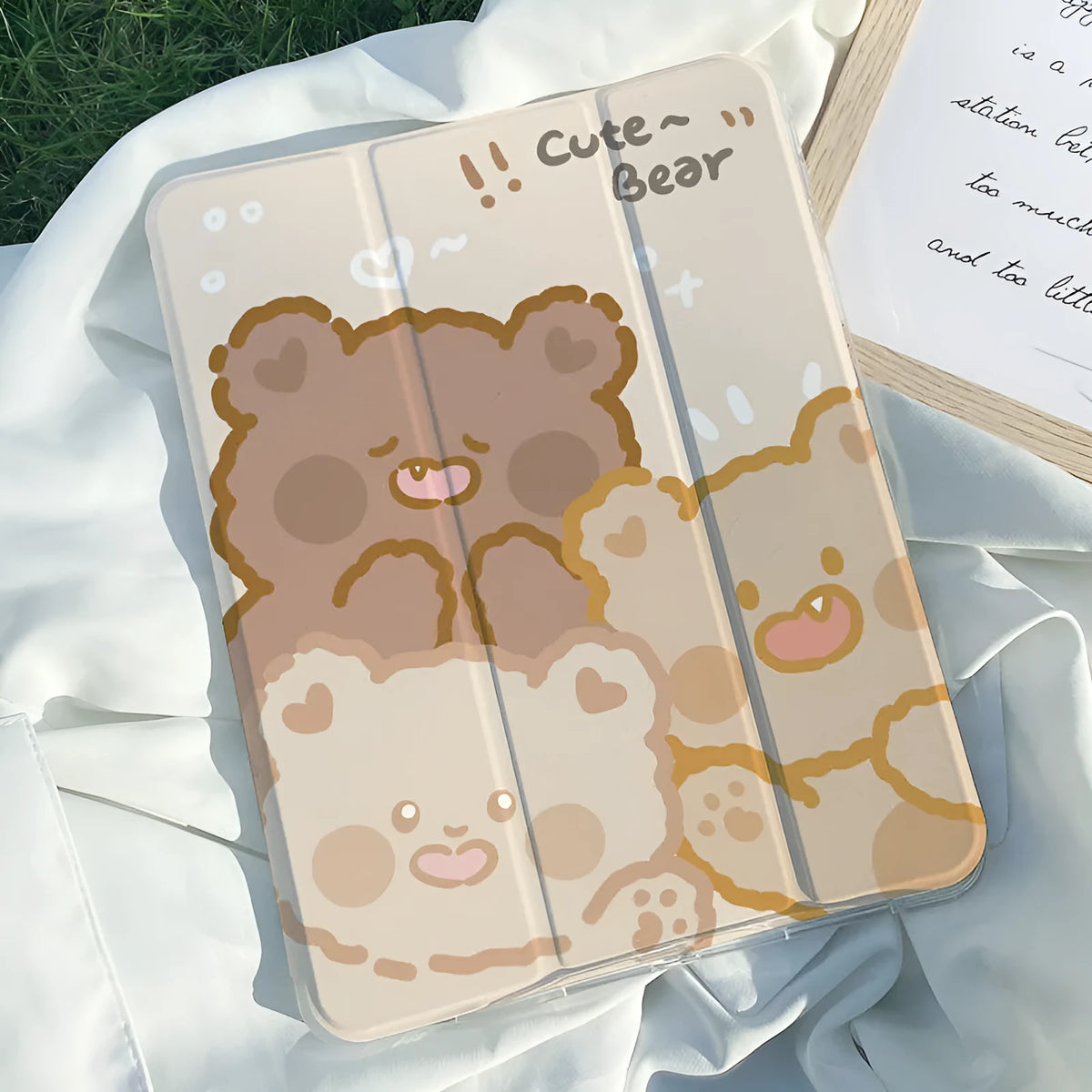 Cartoon rabbit silicone tri-fold protective case for iPad on a table