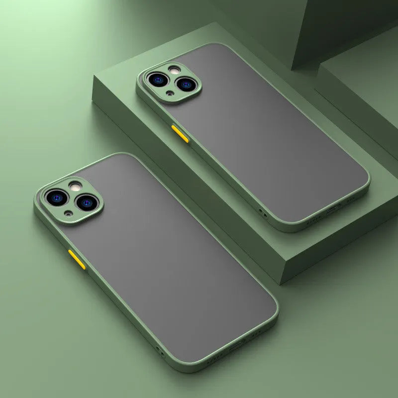 Frosted hard protective iPhone case in sea blue colour showing full lens cover and precise port cut-outs.