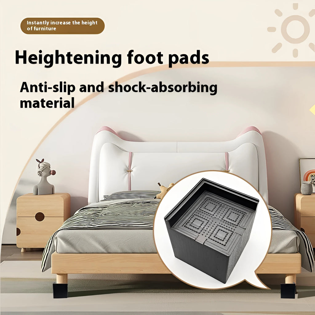 Four black plastic furniture riser mats for increasing bed and sofa height