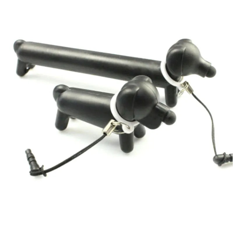 Black dog shaped touch screen pen with extendable length on white background