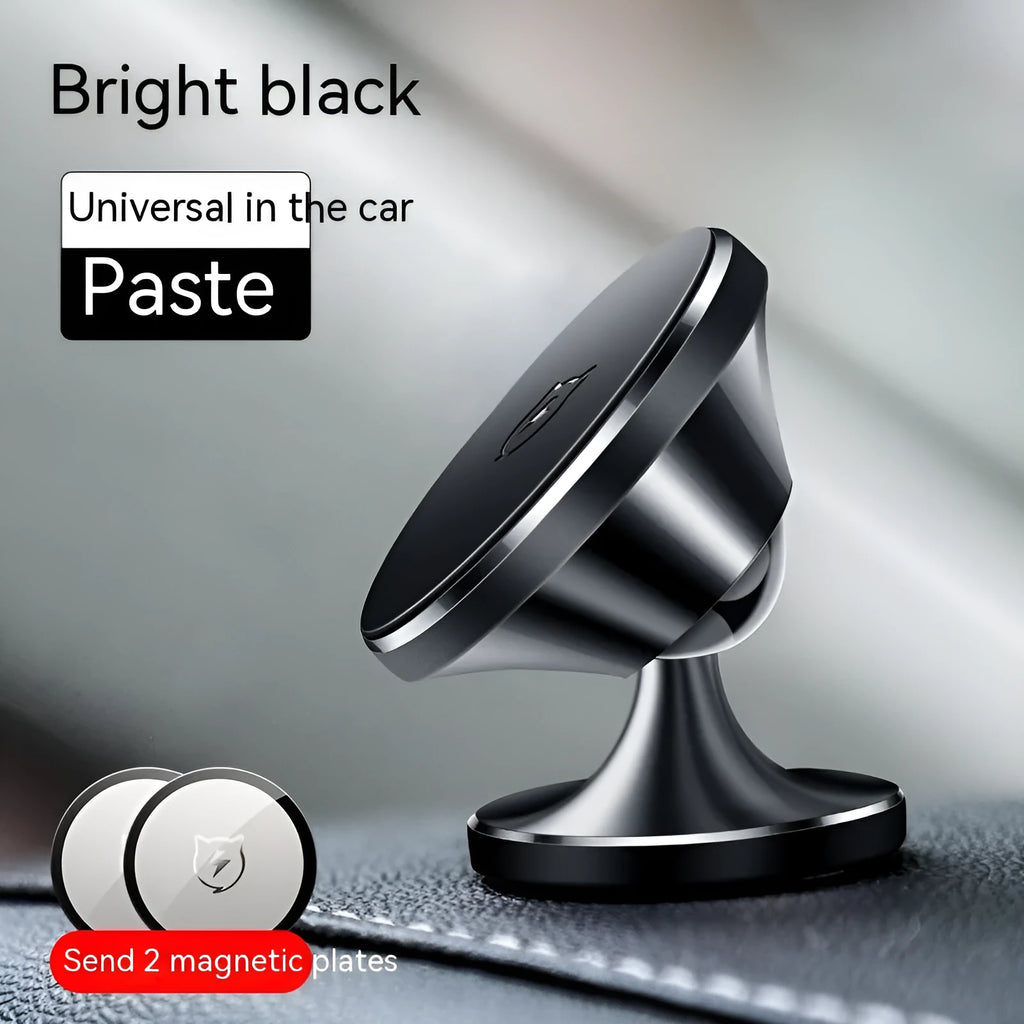 Shiny black magnetic car phone holder with dashboard suction cup mount