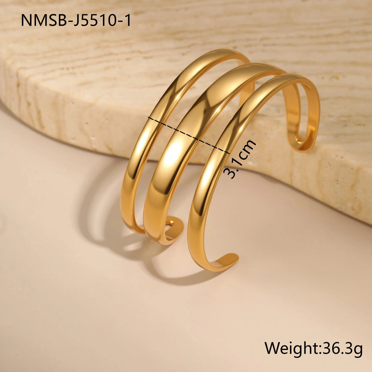 Stainless steel bracelet with simple opening clasp in gold or steel electroplated finish
