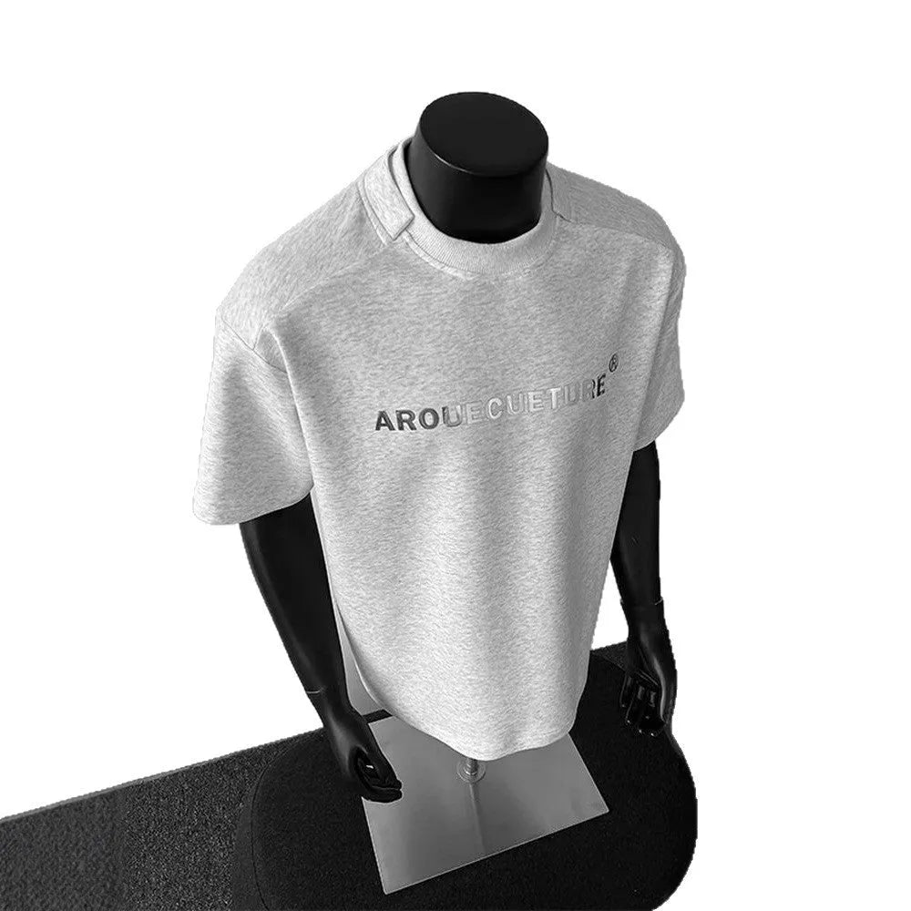 Men's loose fit cotton short sleeve shirt with letter pattern design in light grey colour