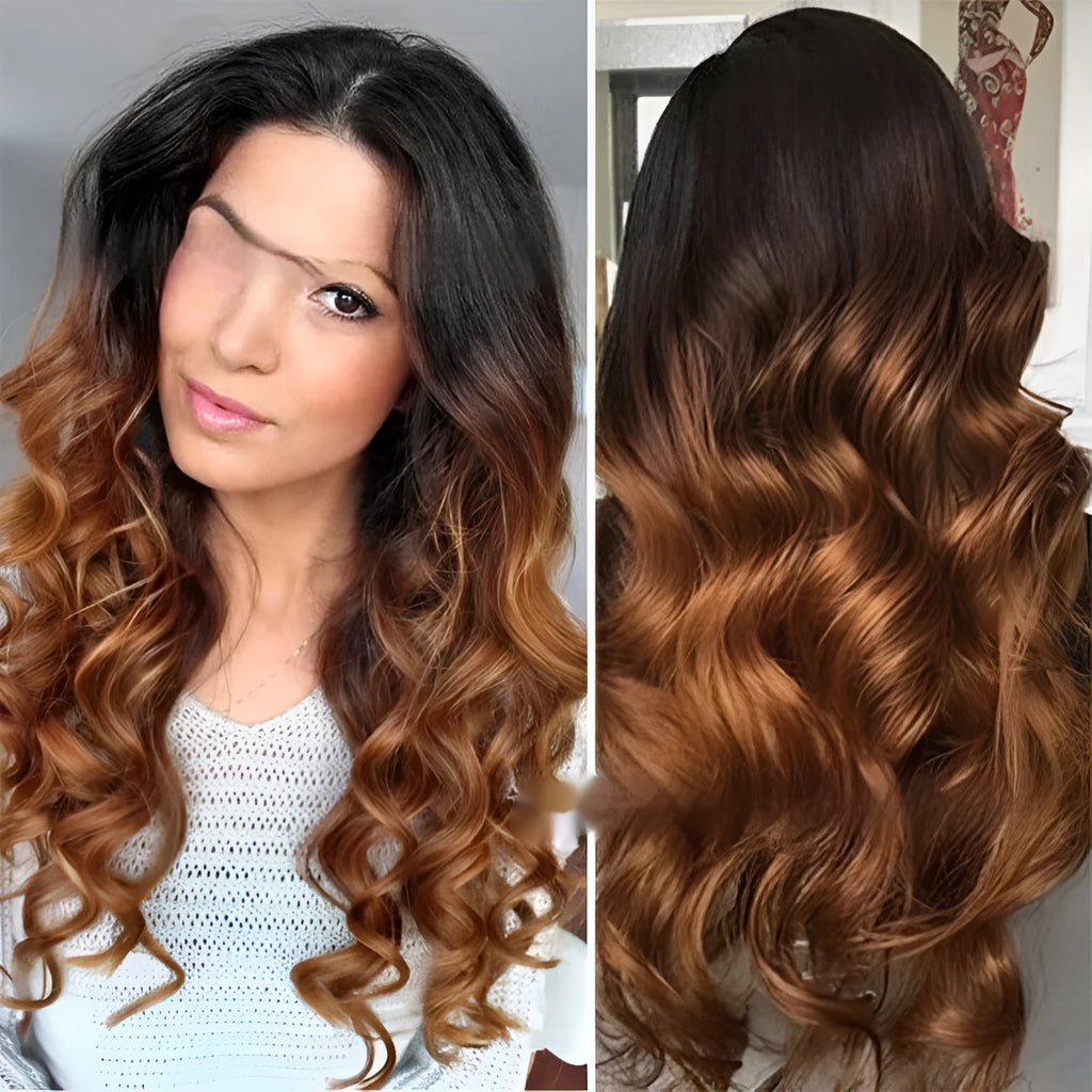 Real human hair gradient lace front wig in Ruili style on a former lace head cap mannequin.