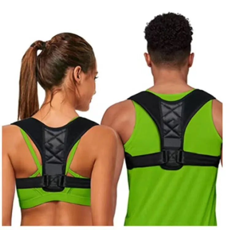 Babaka adjustable nylon posture correction band worn for upper back support.