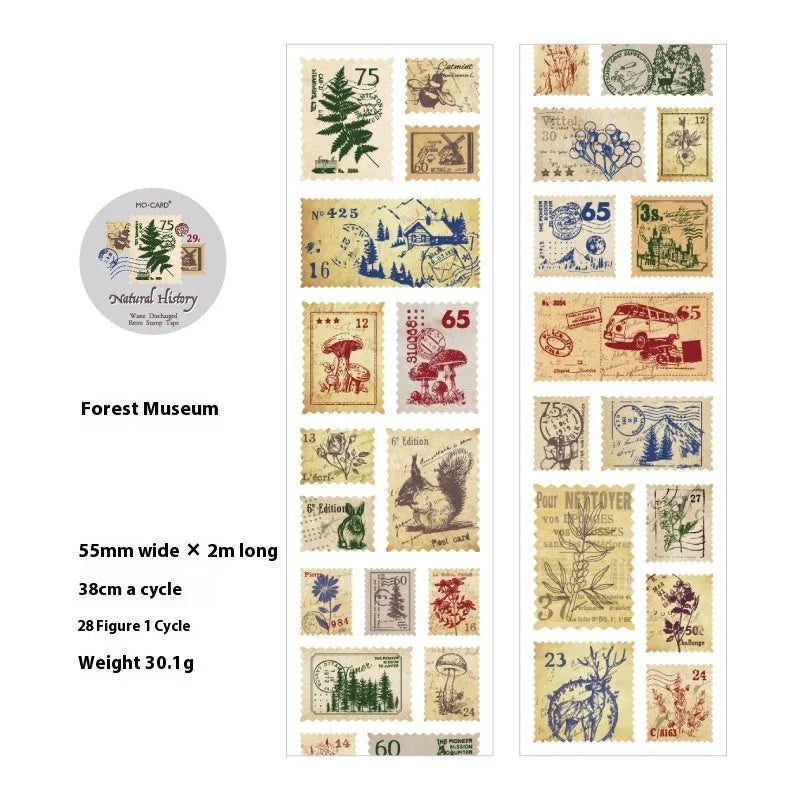 Retro DIY journal decoration coated paper stamp sticker roll with 55mm width