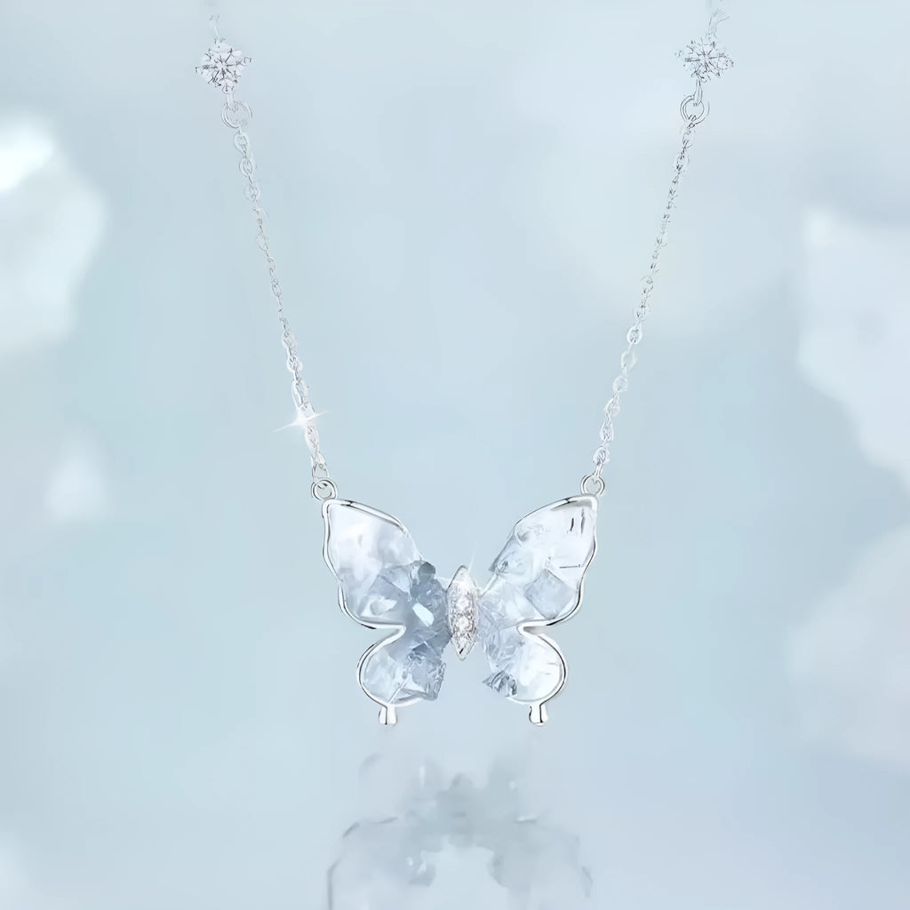 S925 sterling silver butterfly pendant necklace on an adjustable O-ring chain.