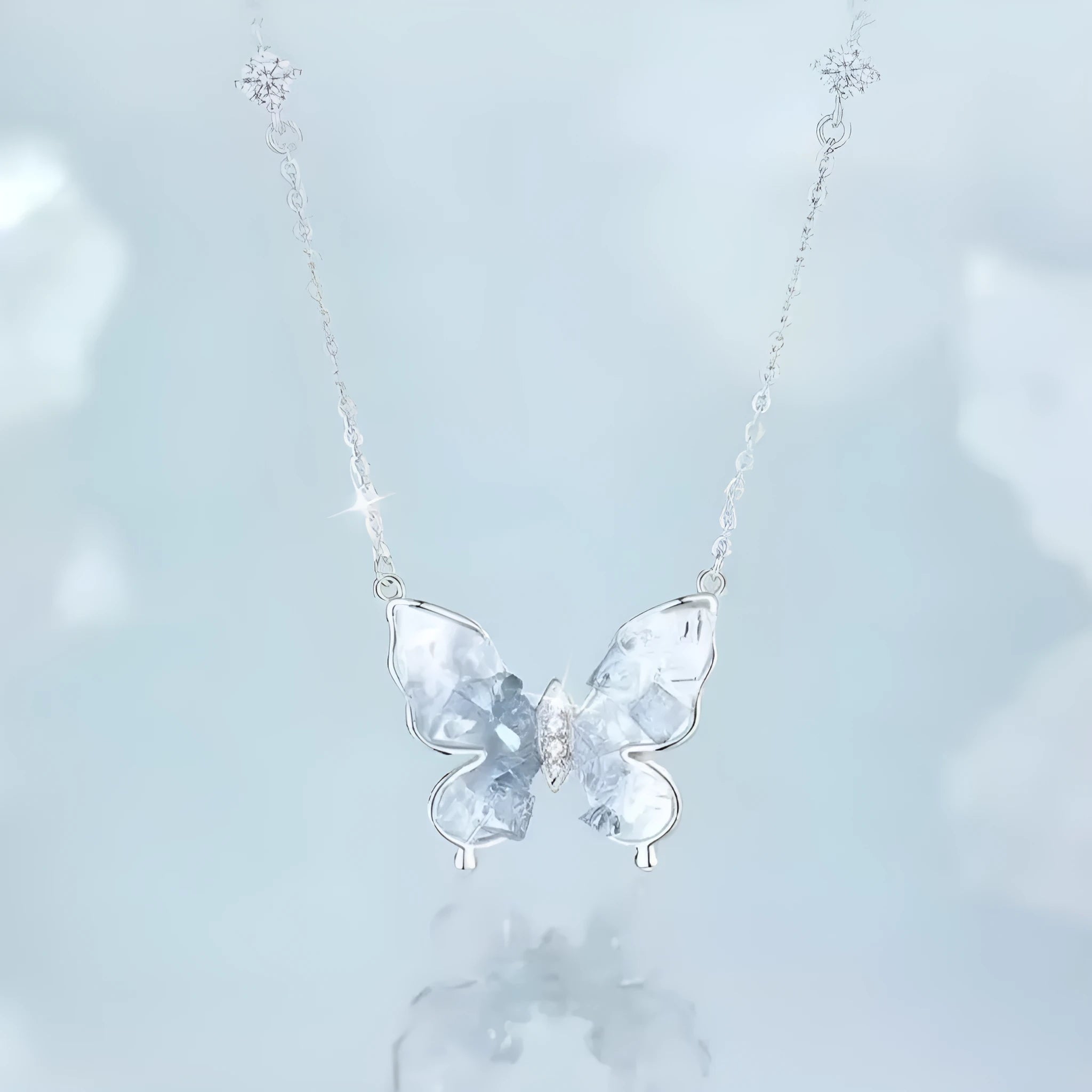 S925 sterling silver butterfly pendant necklace on an adjustable O-ring chain.