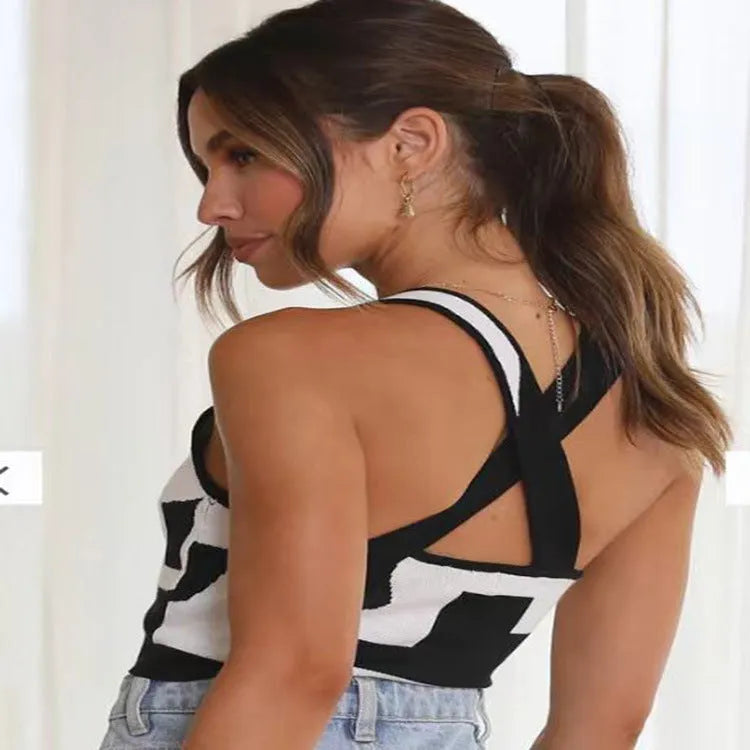 Women's U-collar camisole top in core-spun polyester fabric, shown in slim fit with exposed navel style.