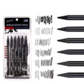 Six graphite sketching pencils with HB, 2B, 4B, 6B, 8B, and EE grades arranged in art set
