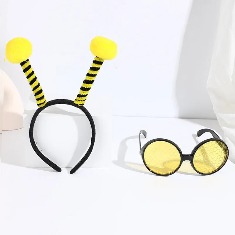 Children's yellow bee costume headband with matching glasses for party dress up