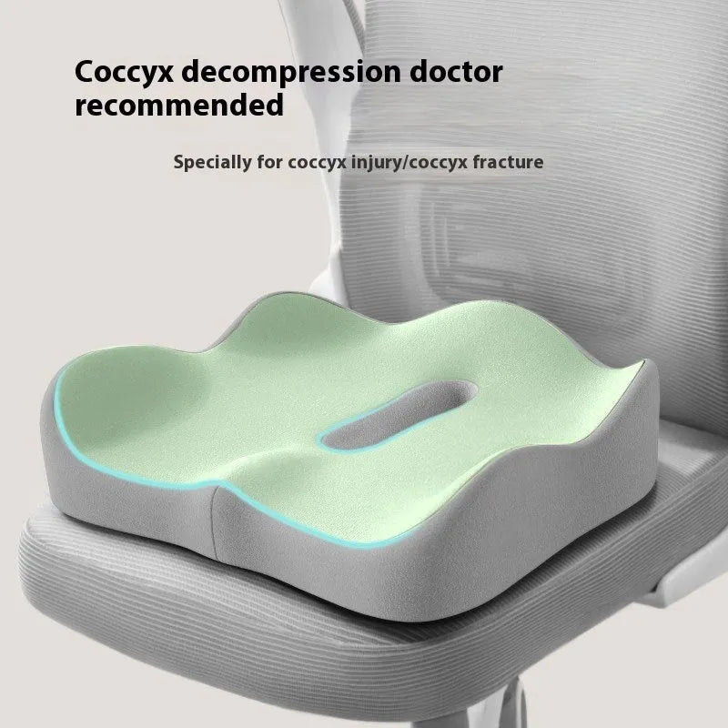 Memory foam seat cushion with waist rest support in blue and grey colour combination