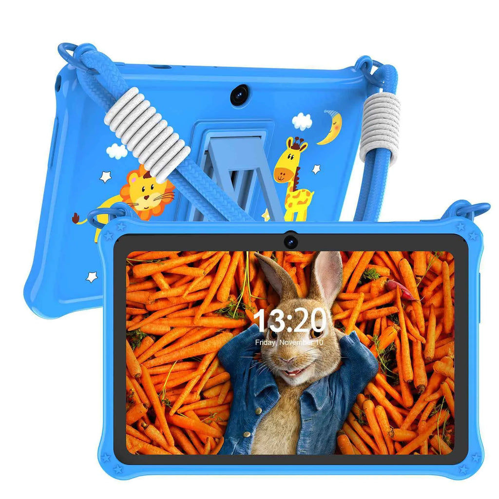 7-inch children's silicone tablet protective case with flat strap in sapphire blue colour